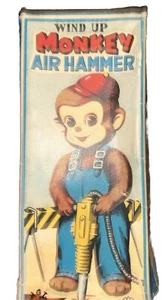 Vintage Japan Blech mechanisches Aufziehspielzeug Affe mit Presslufthammer - Bild 1 von 8