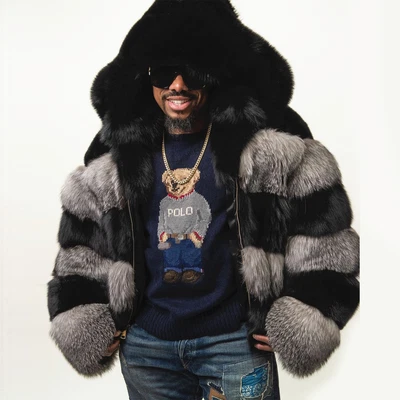 New Men Genuine Fox Fur Zipper Jackets Hooded Winter Real Fur Warm Coat Overcoat - Image 1 of 4