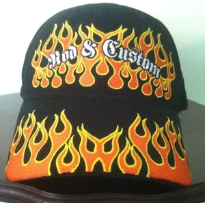 Gorra de béisbol Rod & Custom 100 % algodón negra y naranja fuego ardiente velcro trasero - Imagen 1 de 3