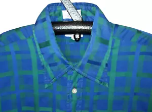 Vintage LANVIN Plaid Button Up Shirt Mens Size 16-33 Blue Green Big Window - Picture 1 of 15