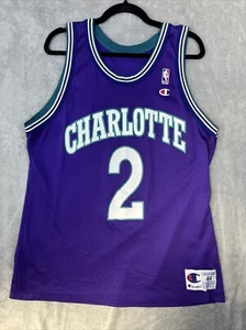 Sz: 44 Rare Vintage Usa Champion NBA Charlotte Hornets L. JOHNSON #2 Jersey - Picture 1 of 5