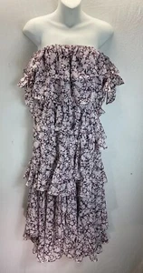 Misa Los Angeles Floral chiffon off the shoulder layered tiered midi dress sz M - Picture 1 of 10