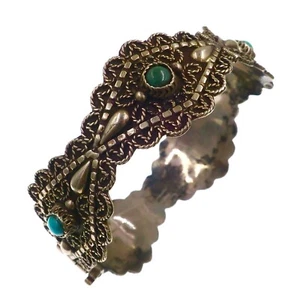 Vintage Middle Eastern Sterling Silver Turquoise Bangle Bracelet 7 inches - Picture 1 of 2