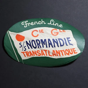 Etiqueta de equipaje *** GENUINA VINTAGE *** 1927 SS Normandie French Line Ship - Imagen 1 de 5