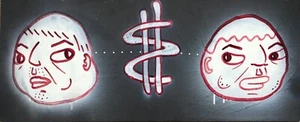 Modern Graffiti Street Pop Art Painting Angry Mad Faces Evil Dollar Money Symbol - Picture 1 of 12