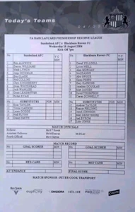 SUNDERLAND RESERVES BLACKBURN ROVERS RESERVES 2004-2005 PREMIER RESERVE LEAGUE - Picture 1 of 1