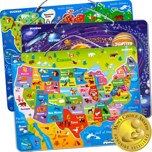 QUOKKA Magnetic Toddler Puzzles Ages 3-5 | World Map & USA | Preschool Learning - Picture 1 of 6