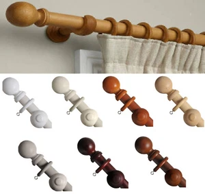 RCA STANDARD WOOD 28mm WOODEN CURTAIN POLE WITH BRACKETS RINGS & BALL FINIALS - Picture 1 of 16