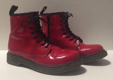 Dr Martens Kid's Red Patent Delaney 8 Hole Lace & Zip Boot US 3 Dr Martins Docs
