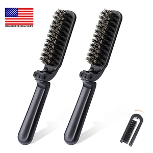 2Pcs Travel Hair Brush, Mini Folding Hair Brush Collapsable Boar Bristles Hair C - Picture 1 of 7