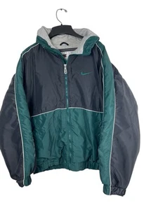 Giacca bomber pesante con cappuccio zip Nike verde nero color block anni 90 vintage M - Foto 1 di 12