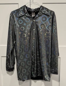Herren Small Charades Mehrfarbig 100% Polyester Disco Hemd Glatt Silber Knöpfe - Bild 1 von 3