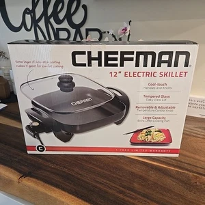 Neu im Karton Chefman 12" Quadrat Antihaft Elektrische Pfanne Glasdeckel RJ05 - Bild 1 von 6