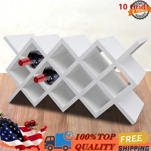 Wood Ten-cell Wine Lattice Rack Wall-Mounted Display Storage Holder Shelf White - Foto 1 di 13