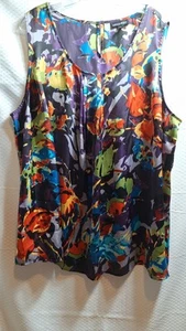 Y2K FASHION BUG Satin Sleeveless Tank Top Plus Sz 2X Multi Colorful Pleated 90s - Picture 1 of 5