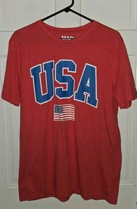 USA American Flag Patriotic Red White Blue Poly Cotton T-shirt L NWOT  - Picture 1 of 5