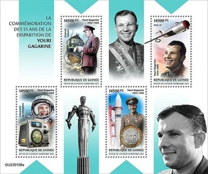 Yuri Gagarin Vostok-1 Kosmonaut 1. Mann im Weltraum postfrisch 4v - Briefmarkenbogen 2023 Guinea - Bild 1 von 1