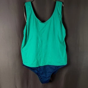 Costume da bagno donna Lands' End L resistente al cloro scollo a V pezzo unico finto lisla - Foto 1 di 7