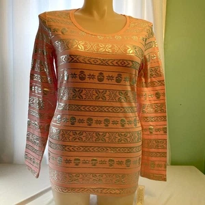 T-Shirt Rosa XXL Metallic Totenkopf Fair Isle Weihnachten Urlaub Punk Goth Top Tee - Bild 1 von 2