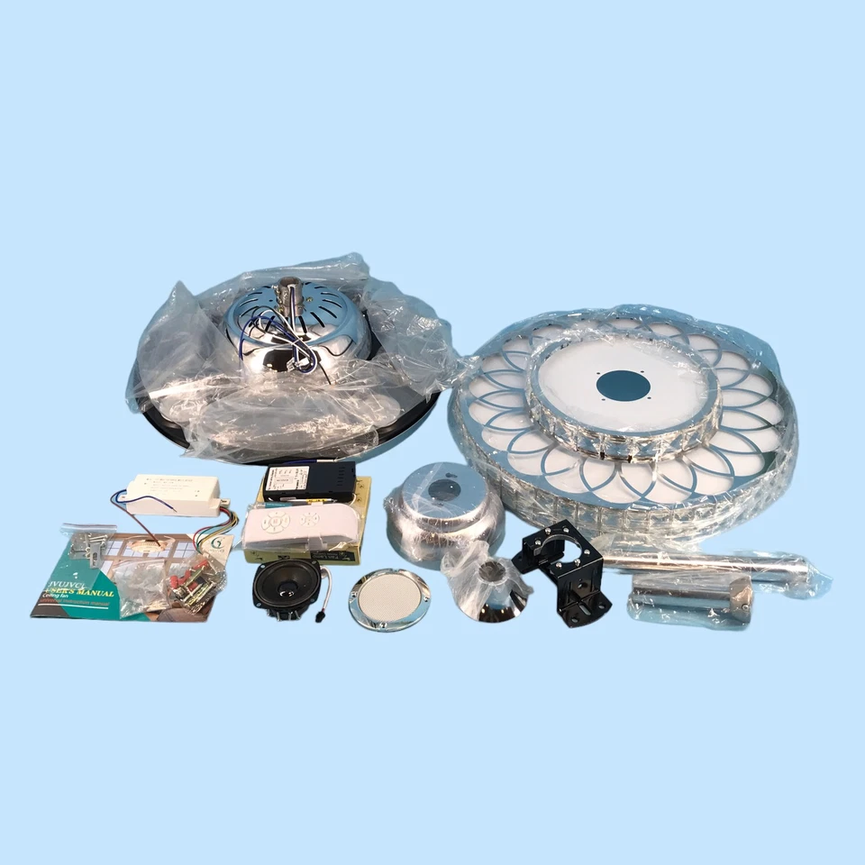 JVUJVCI 42-Inch Retractable Crystal Ceiling Fan w/ Remote 36W Chrome #NO2862 - Image 1 of 4