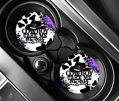 Posavasos de coche absorbentes removibles lavables con estampado púrpura y vaca accesorio de coche Foto 1 de 4