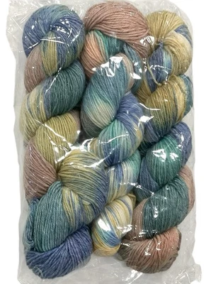 3-Hilo de Lana Merino Hanks Azul Turquesa Amarillo Malva Tinte 3.6 OZ Cada uno Foto 1 de 2
