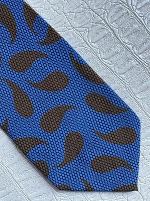 "Corbata de colección Tino Cosma seda italiana azul cobalto marrón mod cachemira 3"" X 54""" Foto 1 de 4