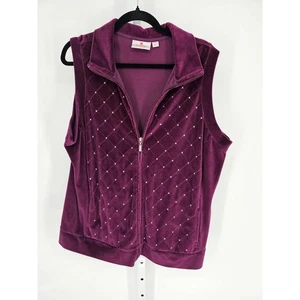 Quacker Factory Womens Purple Sleeveless Full Zipper Vest Size 1X Sequin Velvet - Picture 1 of 4