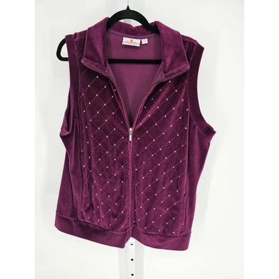 Quacker Factory Womens Purple Sleeveless Full Zipper Vest Size 1X Sequin Velvet - Image 1 of 4