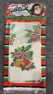 Vtg Christmas Paper Table Cover Napkins Holly Bells Retro Red Green Party Set - Picture 1 of 3