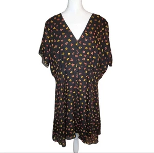 Madewell 100 % Seide Knopfleiste Swing Kleid schwarz Multi Größe 18 - Bild 1 von 8