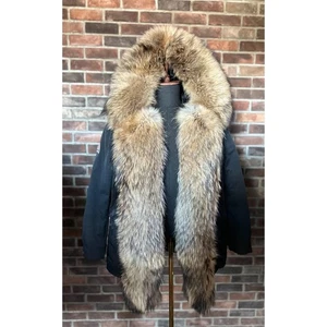 Men’s BrandNew Goose Down Parka Real Raccoon Fur Hood Black Jacket - Picture 1 of 2