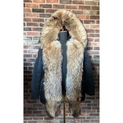 Men’s BrandNew Goose Down Parka Real Raccoon Fur Hood Black Jacket - Image 1 of 2