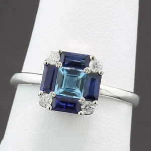 Edelstein-Ring Tiefblaue Zafiro Topacio Azul Diamantes 750-Weißgold Damering Neu - Imagen 1 de 4