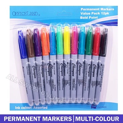 12pk Coloured Permanent Marker Assorted Markers Pen Office Stationery - image 1 of 3