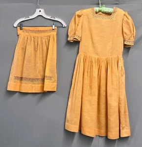 #23-274, 1940's Peach Cotton Blend Embroidered Dress & Apron - Picture 1 of 7