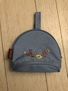 Kenzo Makeup Pouch Silk Blue Dome Shape Floral Embroidery Vintage New - Picture 1 of 4
