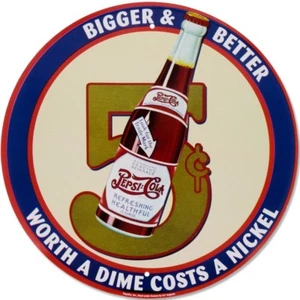 Insegna metallo latta rotonda Pepsi-Cola 5 centesimi più grande meglio 12" decorazione retrò nostalgica - Foto 1 di 2