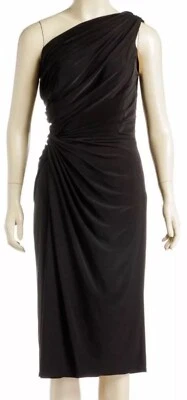 Tadashi Shoji Black One Shoulder Ruched Dress Quiet Luxury Old Money Formal M - Image 1 of 4