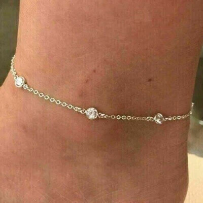 Anklet 1.20Ct Round Cut Created Diamonds Women Bridal Gift 14K White Gold Finish - Image 1 of 2