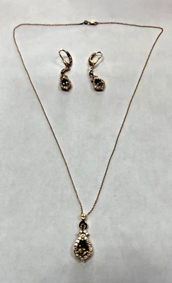 Juego de pendientes Levian 14K RG cuarzo ahumado + halo de diamantes + [055DUW] Foto 1 de 4