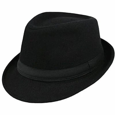 Womens Mens Classic Felt Trilby Hat Short Brim 7 1/4 Black With Wide Band - Image 1 of 4