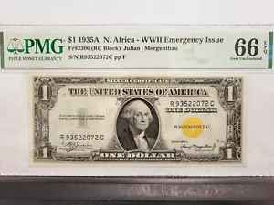 $1 1935A N. Africa-Issue Fr#2306 (RC Block) PMG Graded 66 Gem Uncirculated - Picture 1 of 2