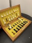 Small Vintage Wooden Magnetic Travel Chess  With Folding Board /Case