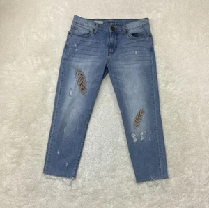 Kut From The Kloth Womens Size 4 Allie Crop Boyfriend Feather Accent Denim Jeans - Picture 1 of 11