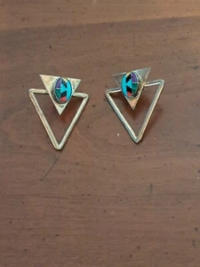 Vintage Signed AIS Sterling Design Stone Triangle Tarnished Some - Picture 1 of 5