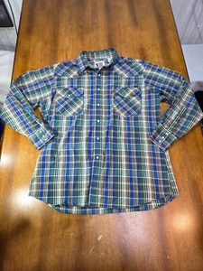 Camicia vintage Red Creek Ranch blu a quadri manica lunga perla bottoni a pressione L uomo - Foto 1 di 23