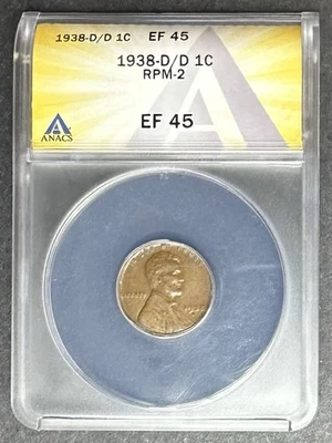 1938-D/D RPM-2 Lincoln Wheat Cent ANACS EF-45, Buy 3 Items, Get $5 Off!!! - Image 1 of 2