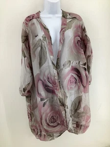 Pink Rose Floral Lightweight Kimono Top One Size Silk Viscose Made in Italy - Picture 1 of 7