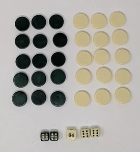 Vintage Green & White Backgammon Pieces Checkers Dice - Picture 1 of 4